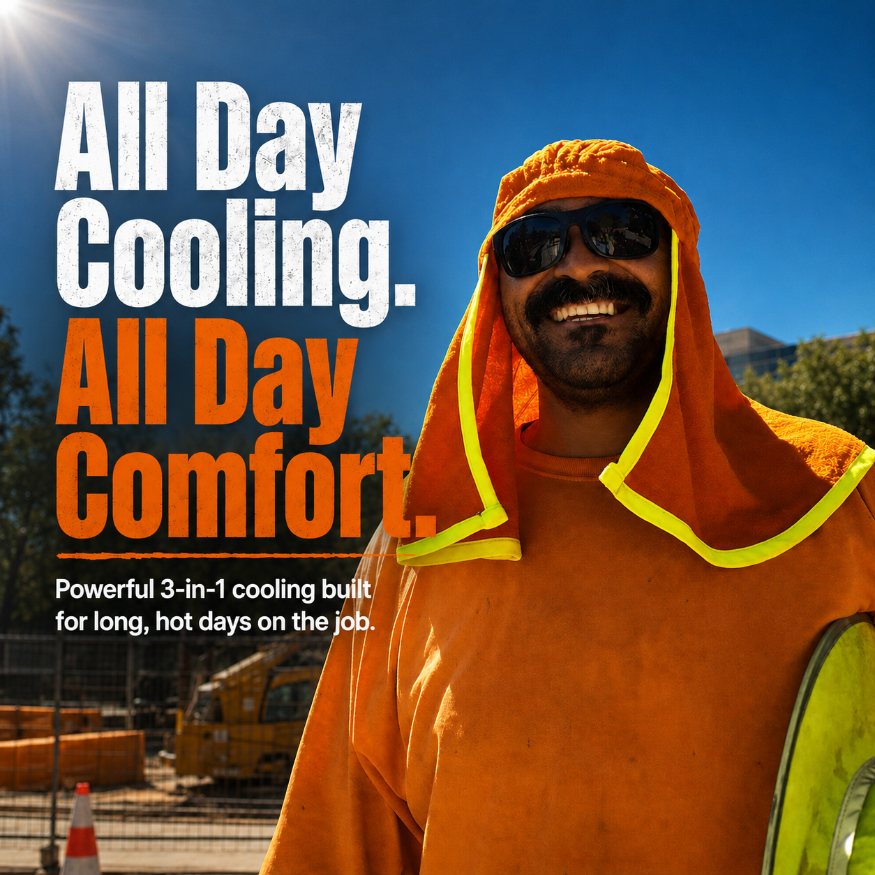 Polarheads PRO 3-in-1 Sun Shade, Sweatband and Cooling Towel - Safety Orange / Safety Yellow